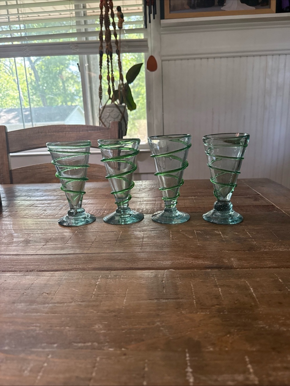 Hand blown vintage Mexican Green Spiral Twist Glass Goblets - 4